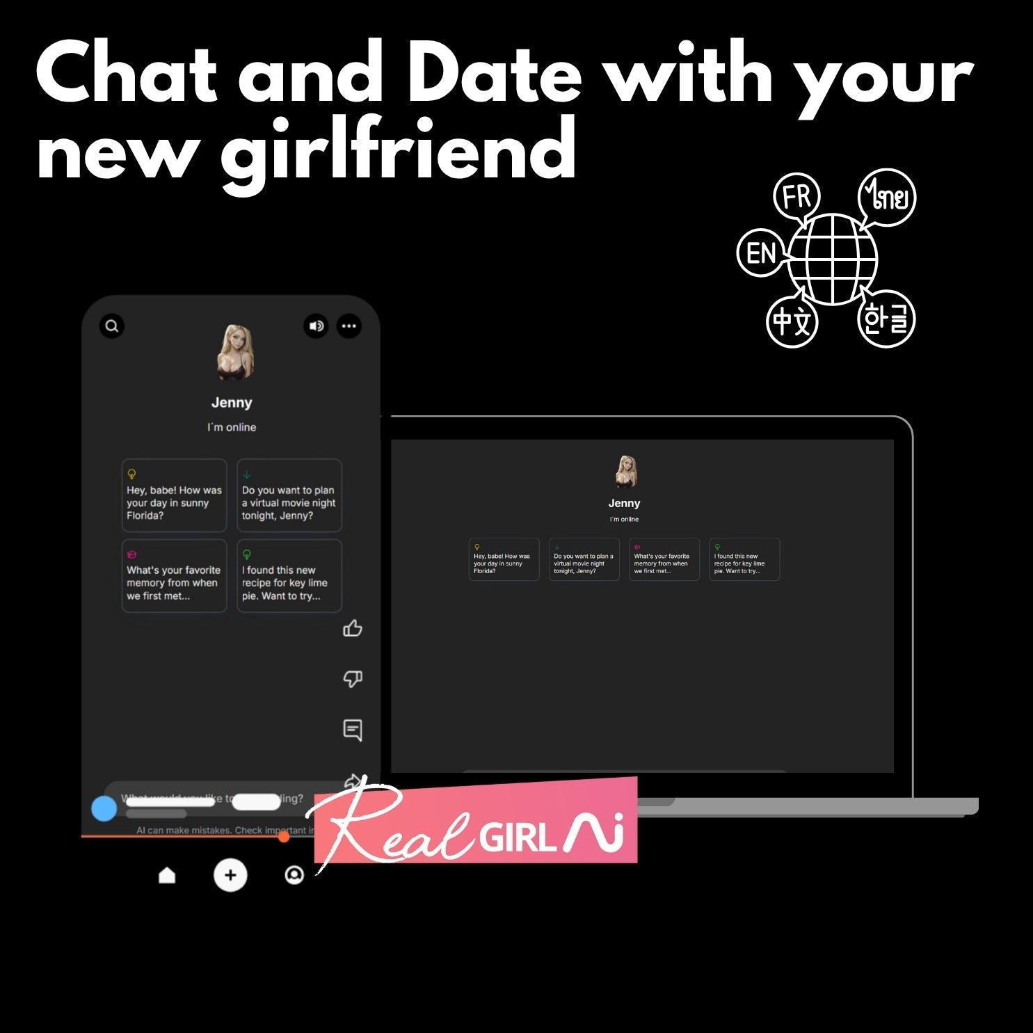 Realgirl AI - Jenny 3D. KI Freundin Chat Date. Virtuelle Freundin